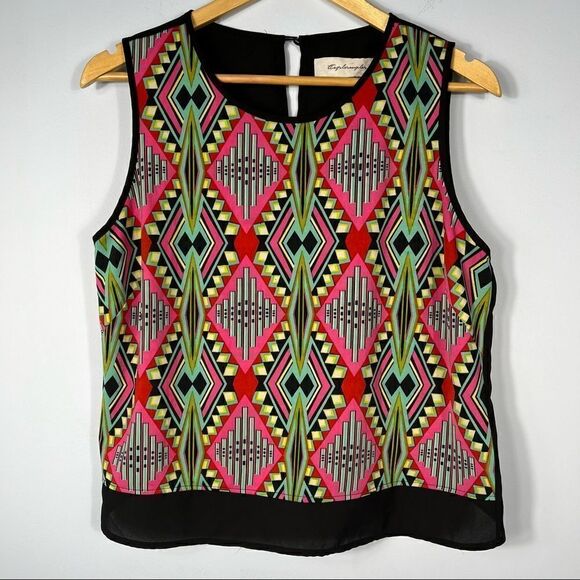 T-Bags Los Angeles geometric print blouse sz Small - Picture 1 of 7